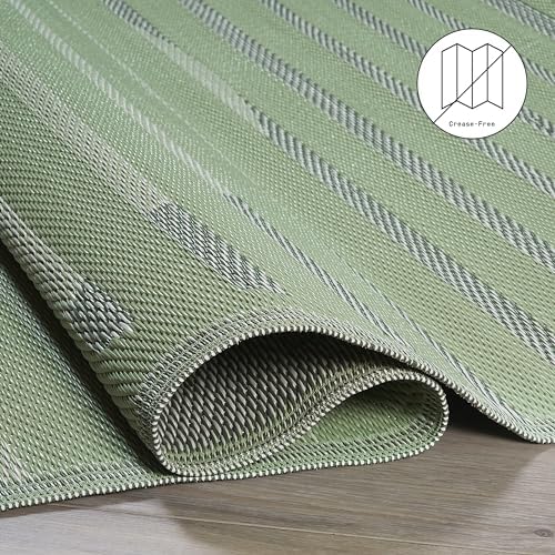 Fab Habitat Striped Outdoor Rug - Waterproof, Fade Resistant, Crease-Free - Premium Recycled Plastic - Patio, Porch, Deck, Balcony - Kyoto - Green - 5 x 8 ft - Image 5