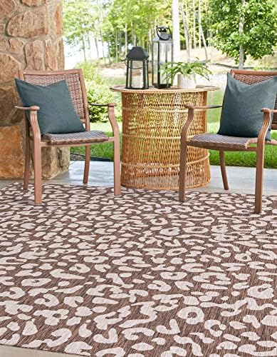 Unique Loom Outdoor Safari Collection Area Rug - Leopard (13' Square, Brown/ Light Brown) - Image 3