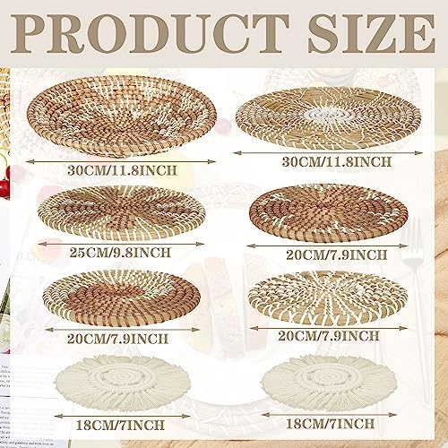 Xuhal 8 Pcs Boho Wall Basket Decor Decorative Bulrush Woven Basket Wall Decor Rustic Farmhouse Hanging Baskets for Kitchen Rustic Home Summer Decorations(Classic) - Image 3