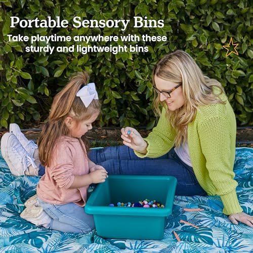 ECR4Kids Stackable Square Bins with Non-Snap Lids, Multipurpose Organization, Turquoise, 2-Pack - Image 3