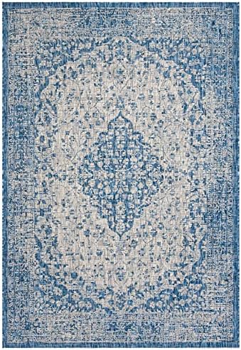 SAFAVIEH Washable Rug Outdoor Courtyard Collection - 5'3" x 7'7", Blue & Grey, Non-Shedding & Easy Cleaning, Ideal for Patio, Backyard, Mudroom (CY8720-36812) - Image 3