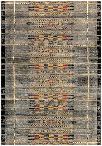 Liora Manne Marina Indoor/Outdoor Power Loomed Synthetic Blend Low Profile Area Rug - Traditional Geometric Casual Southwestern Colorful (Tribal Stripe Black) (8'10" x 11'9") - Image 3