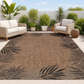 JONATHAN Y Tuscan Sun Polypropylene Indoor Outdoor Area Rug, Brown and Dark Gray Isla Coastal Cottage Palm Frond Border Design, 7'9" x 10', Durable Low-Pile for Patio or Entryway TSN207E-8 by JONATHANY