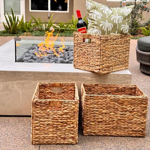Westerly 6 Decorative Hand-Woven Water Hyacinth Wicker Storage Basket, 16x11x11 Ideal for Shelving Units - Image 4