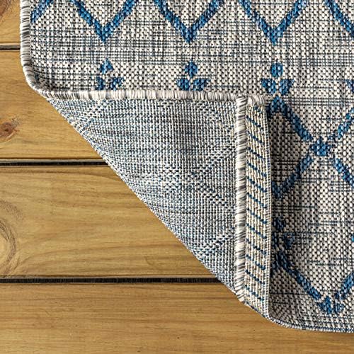 Eyely Moroccan Woven Round Rug 6 Ft Light Gray/Navy, Indoor Outdoor Rug - Image 2