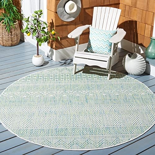 SAFAVIEH Washable Rug Outdoor Courtyard Collection - 6'7" Round, Beige & Green, Non-Shedding & Easy Cleaning, Ideal for Patio, Backyard, Mudroom (CY8196-55712) by Unknown