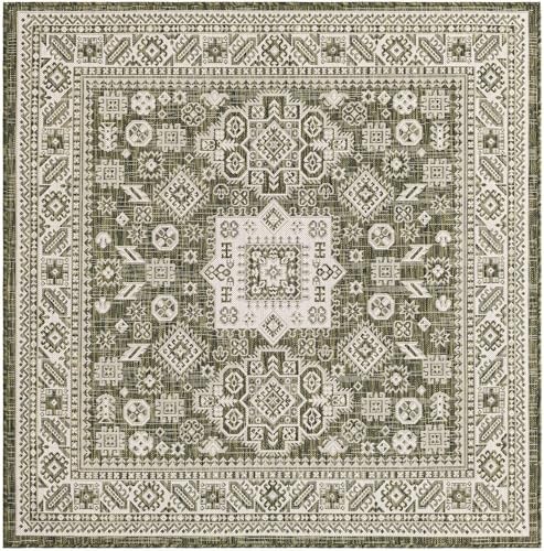 Rugs.com - Outdoor Aztec Rug – 5 Ft Square Green Indoor/Outdoor Rug – Durable for Patios, Decks, and Porches - Image 3