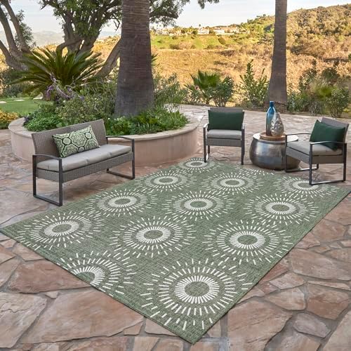 Gertmenian Indoor/Outdoor Flatweave Area Rug - 9x13 Extra Large, Stain & UV Resistant, Ideal for High Traffic Areas in Deck, Patio, Mudroom - Geometric, Green, 32469 - Image 2