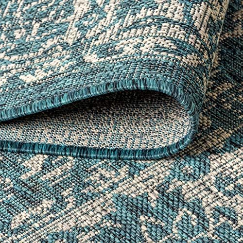 JONATHAN Y Weave Floral Indoor Outdoor Area Rug 4X6 Teal/Gray, Tela Bohemian Textured for Backyard, Patio, Porch, Easy-Cleaning, High Traffic, Pet-Friendly, Non-Shedding (SMB100C-4) - Image 5