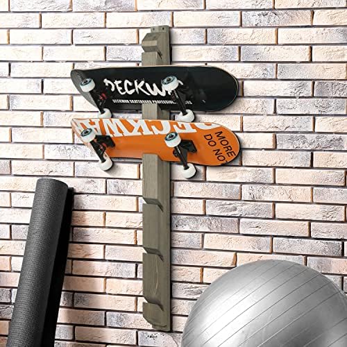 MyGift Modern Wall Mounted Rustic Burnt Solid Wood Skateboard Display Rack, Hanging Longboard Storage Organizer with Diagonal Cutout Slots, Holds 6 Boards - Image 3
