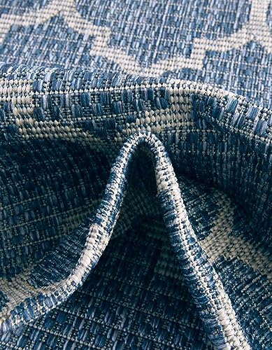 Unique Loom Outdoor Trellis Collection Area Rug (10' Round Navy Blue/Ivory) - Image 5