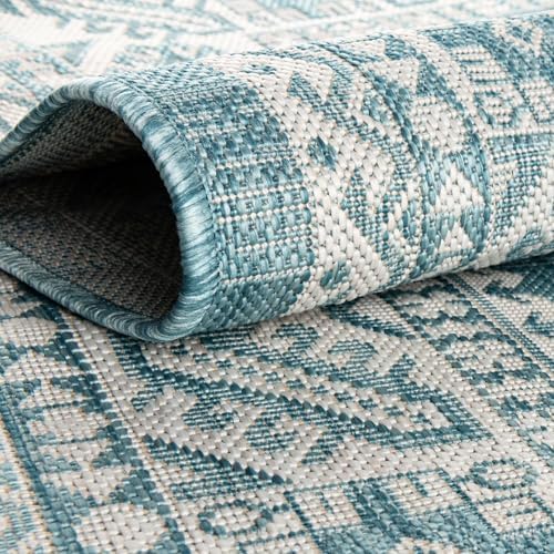 Rugs.com - Outdoor Aztec Rug – 4 Ft Round Aqua Indoor/Outdoor Rug – Washable Flatweave Carpet for Patios, Decks, and Porches - Image 7