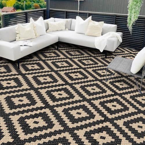 Mattitude Waterproof Outdoor Rug, Reversible Patio Rug, 8'x10' Black&Beige by Mattitude