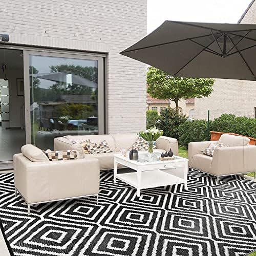 9' x 12', Plastic Straw Rug, Outdoor Patio Rugs, RV Rug, Large Floor Mat and Rugs for Outdoors, RV, Patio, Backyard, Deck, Picnic, Beach, Trailer, Camping, (Black&White | Diamond) - Image 3