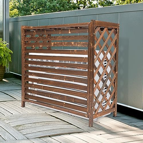 Wooden Air Conditioner Cover Fence Outdoor, Air Conditioner Fence Screen Outdoor Rustic Brown Unit Privacy Screen Enclosure With Shutter Design, Freestanding For Hiding Ac & Trash Cans, Easy Assembly - Image 4
