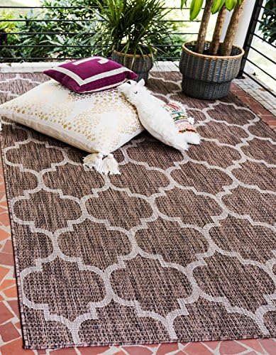 Unique Loom Outdoor Trellis Collection Area Rug (6' 1" x 9' Rectangle, Brown/ Ivory) - Image 4