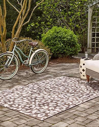 Unique Loom Outdoor Safari Collection Area Rug - Leopard (4' x 6' Rectangle Brown/Light Brown) - Image 4
