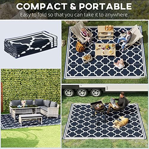 Outsunny 9' x 12' Reversible Outdoor Rug, Blue & White - Image 4