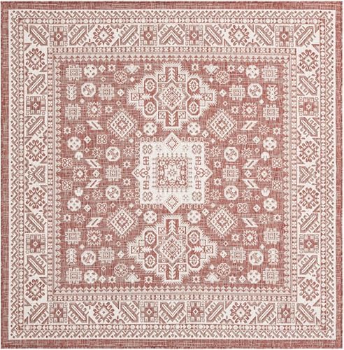 Rugs.com - Outdoor Aztec Rug – 6 Ft Square Rust Red Indoor/Outdoor Rug – Perfect for Patios, Decks, and Porches - Image 3