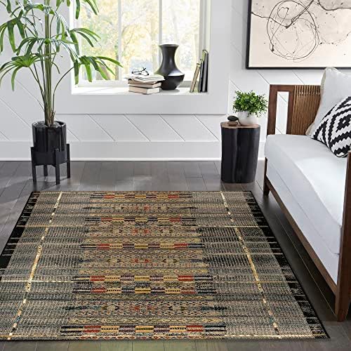 Liora Manne Marina Indoor/Outdoor Power Loomed Synthetic Blend Low Profile Area Rug - Traditional Geometric Casual Southwestern Colorful (Tribal Stripe Black) (3'11" x 5'10") - Image 2