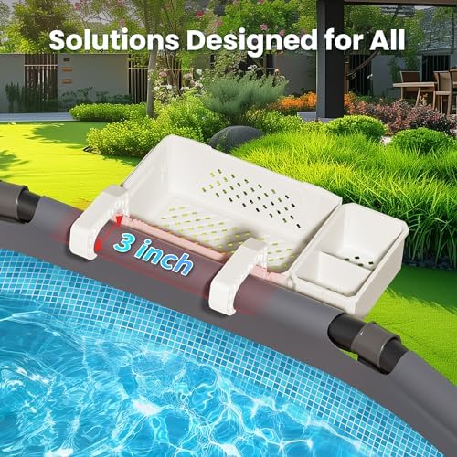 AquaJoyer 2 Sets of Poolside Storage Baskets with Cup Holders - Perfect for 3-Inch or Smaller Top Rails - Above Ground Pool Accessories - Fit for Most Above Ground Pool（Beige） - Image 3