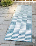 Unique Loom Outdoor Striped Collection Area Rug - Striped (2' x 6' 1" Runner, Light Aqua/Ivory) by UniqueLoom