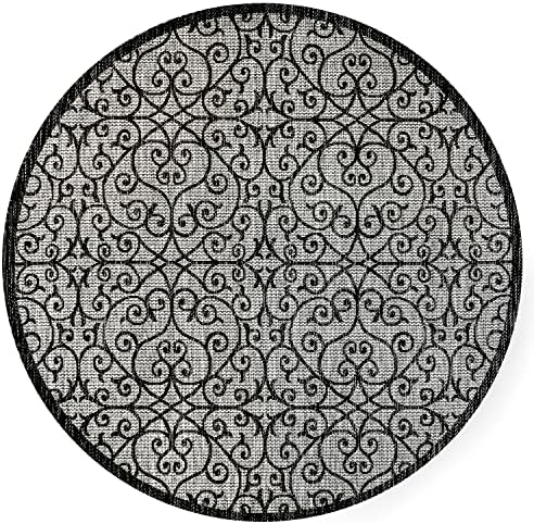 Eyely Filigree Weave Round Rug 5 Ft Light Gray/Black, Indoor Outdoor Rug - Image 3
