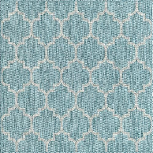 Unique Loom Outdoor Trellis Collection Area Rug (5' 1" Square, Aquamarine/ Gray) - Image 2