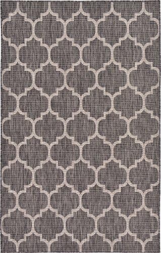 Unique Loom Outdoor Trellis Collection Area Rug (5' 1" x 8' Rectangle, Black/ Ivory) - Image 3