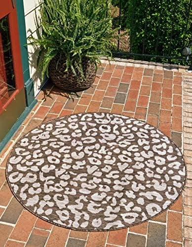 Unique Loom Outdoor Safari Collection Area Rug - Leopard (10' Round, Brown/ Light Brown) by UniqueLoom