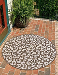 Unique Loom Outdoor Safari Collection Area Rug - Leopard (3' Round, Brown/ Light Brown) by UniqueLoom