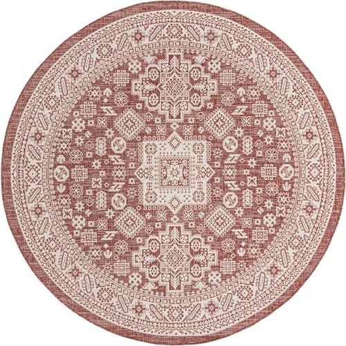 Rugs.com - Outdoor Aztec Rug – 8 Ft Round Rust Red Indoor/Outdoor Rug – Perfect for Patios, Decks, and Porches - Image 3