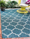 Unique Loom Outdoor Trellis Collection Area Rug (4' 1" x 6' 1" Rectangle, Teal/ Gray) by UniqueLoom