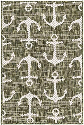Unique Loom Outdoor Coastal Collection Area Rug - Ahoy (2' 2" x 3' 1" Rectangle, Green/Ivory) - Image 3