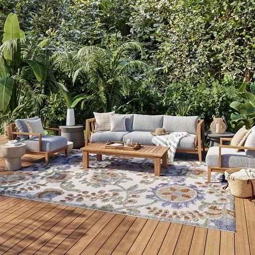 Nourison Home Aloha Ivory Blue 9' x 12' Area Rug - Easy Clean, Non Shedding, Bed Room, Living Room, Dining Room, Kitchen (9' x 12') by NourisonHome