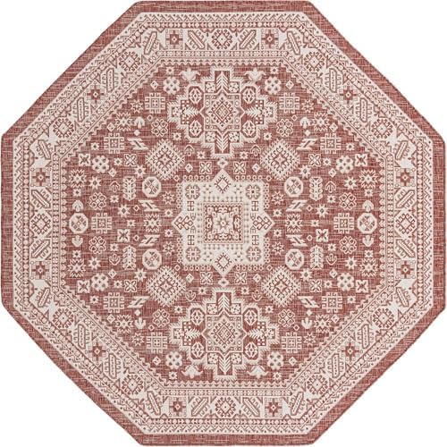 Rugs.com - Outdoor Aztec Rug – 8 Ft Octagon Rust Red Indoor/Outdoor Rug – Weather Resistant for Patios, Decks, and Porches - Image 3