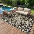 GAOMON 9x18 Outdoor Rug Waterproof for Patio Picnic Non Shedding Plastic Straw Reversible Large Outdoor Rug for Pool Trailer RV Portable Boho Vintage Floral Carpet Outside Decor, Black Brown by GAOMON