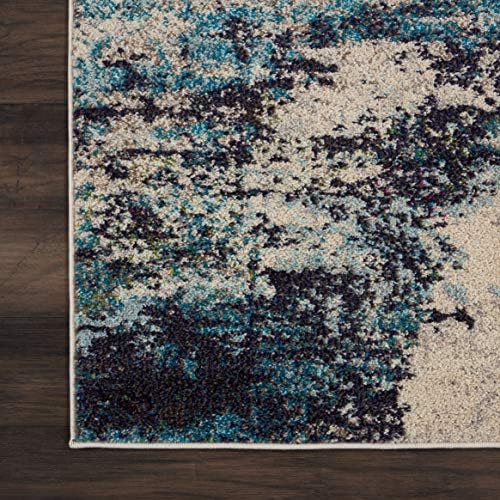 Nourison Home Celestial Modern Abstract Ivory/Teal Blue 2'2" x 12' Area Rug, Easy Clean, Non Shedding, Bed Room, Living Room, Dining Room, Kitchen (2x12) - Image 5