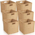 Newtay 6 Pcs Wicker Storage Baskets 11.8 x 11.8 in Cube Storage Bin Organizer Camel Square Foldable Wicker Baskets for Shelves Organizing Decor Laundry Pantry Toys by Newtay