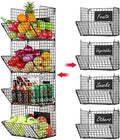 X-cosrack Metal Wire Basket Wall Mount, 4 Tier Extra Large Wall Storage Basket Organizer with Chalkboards, Kitchen Fruits and Vegetables Produce Bin Rack Toys Organizer Bathroom Tower Baskets (Black) by X-cosrack