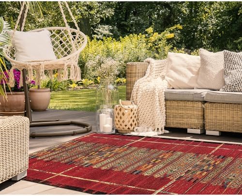 Liora Manne Marina Low Profile Durable Indoor/Outdoor Woven Rug- Tribal Stripe Red 7'10" x 9'10" - Image 5