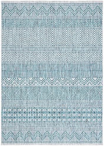 SAFAVIEH Washable Rug Outdoor Courtyard Collection - 4' x 5'7", Grey & Teal, Non-Shedding & Easy Cleaning, Ideal for Patio, Backyard, Mudroom (CY8196-37212) - Image 2