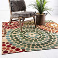 Unique Loom Outdoor Modern Collection Area Rug - Spark (5' 4" Square, Beige/ Burgundy) by UniqueLoom