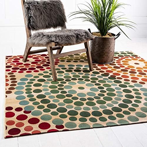 Unique Loom Outdoor Modern Collection Area Rug - Spark (5' 4" Square, Beige/ Burgundy) by UniqueLoom