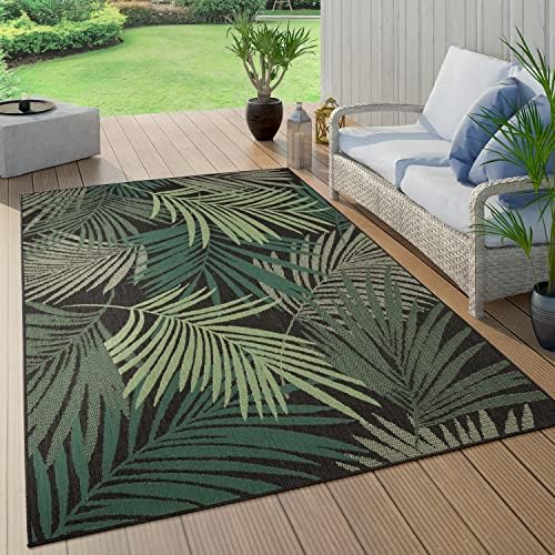 Paco Home Indoor & Outdoor Rug Flat-Weave Jungle Floral Palm Trees Design Black Green, Size: 4' x 5'7" by PacoHome