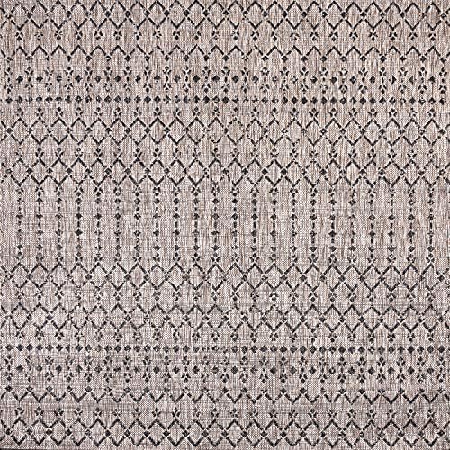 Eyely Moroccan Woven Square Rug 3X3 Natural/Black, Indoor Outdoor Rug by eyely