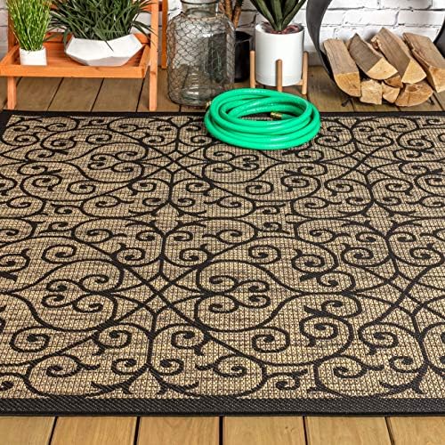Eyely Filigree Textured Weave Area Rug 9X12 Black/Khaki, Indoor Outdoor Rug - Image 5