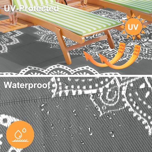 Yamaziot Waterproof Outdoor Rug 9x12 ft, Reversible Plastic Straw Rug for Patio Clearance, Camping, RV Mat, Large Outside Rug Carpet for Porch, Deck, Backyard, Balcony, Picnic (Grey) - Image 4