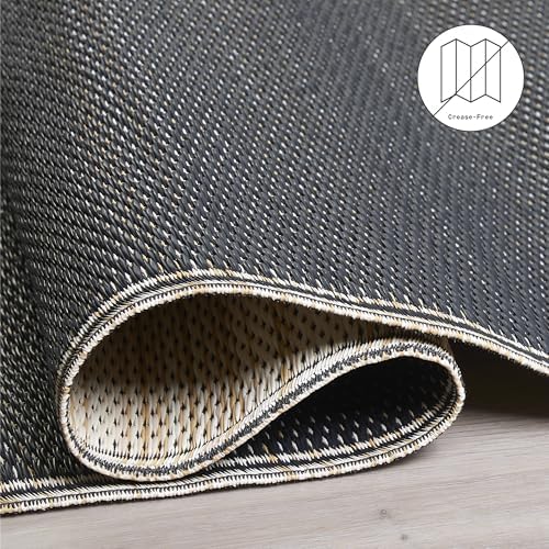 Fab Habitat Outdoor Rug - Waterproof, Fade Resistant, Crease-Free - Premium Recycled Plastic - Striped - Porch, Deck, Balcony, Mudroom, Laundry Room, Patio - Cancun Shadow - Sand & Black - 3 x 5 ft - Image 5