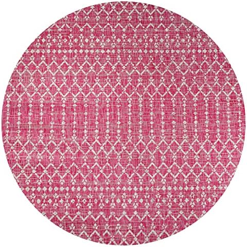 Eyely Moroccan Woven Round Rug 5 Ft Fuchsia/Lt Gray, Indoor Outdoor Rug - Image 3